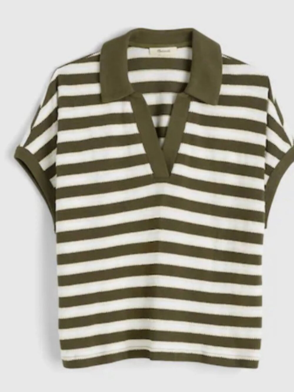 Madewell Relaxed V-Neck Polo Shirt in Stripe (Summit Green - Size Large)
